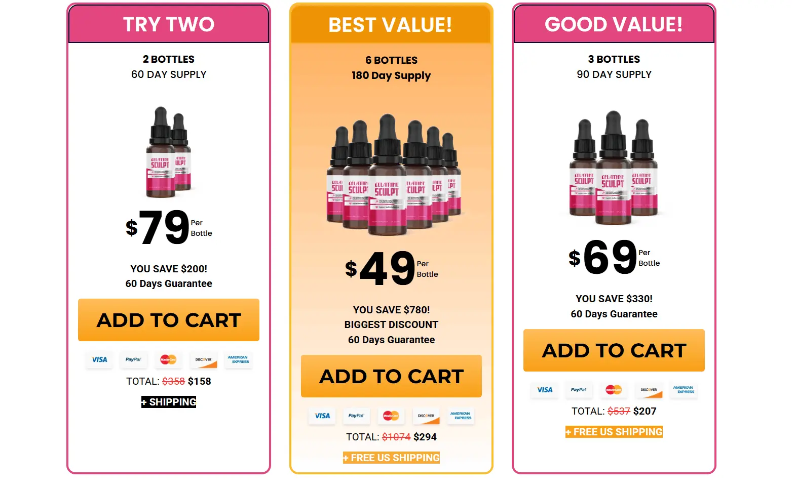 Gelatine Sculpt bottle pricing